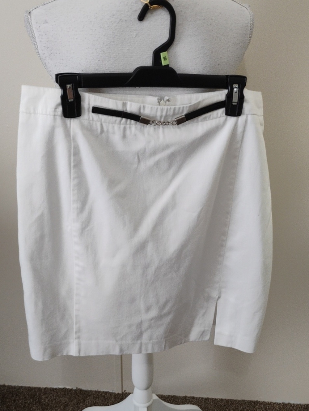 Metaphor White Pencil Skirt with Black Belt Accent
